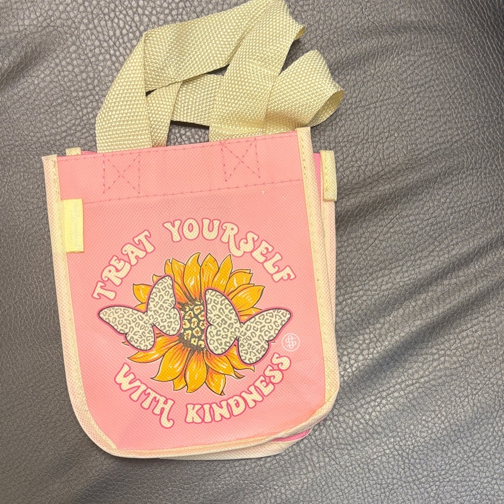 Pink Tote Bag with Butterfly and Sunflower Design